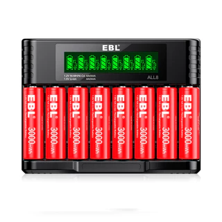 Carregador Pilhas Smart EBL 1.2V 1.5V 8Slot AA AAA NiMH