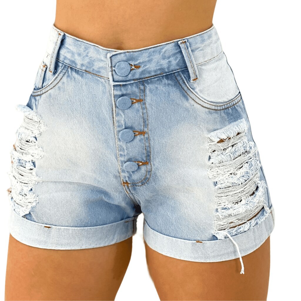 Short Jeans Feminino Soft Cintura Alta Hot Pants Destroyed, Divina Moda ...