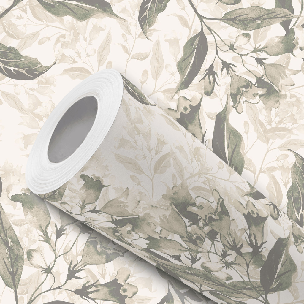 Papel de Parede Vinílico Resistente Flores e Folhas Verde Creme Fácil ...