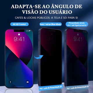 Kit 5 Película Cerâmica Privacidade Fosca Para iPhone 16 16E 15 14 13 12 11 X XS XR 7 8 6 6S SE Pro Max Plus M001