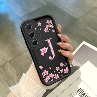 Capinha Flor Para Samsung Galaxy A55 5G Capa Com Letra Personalizada Macia Silicone Proteção Case