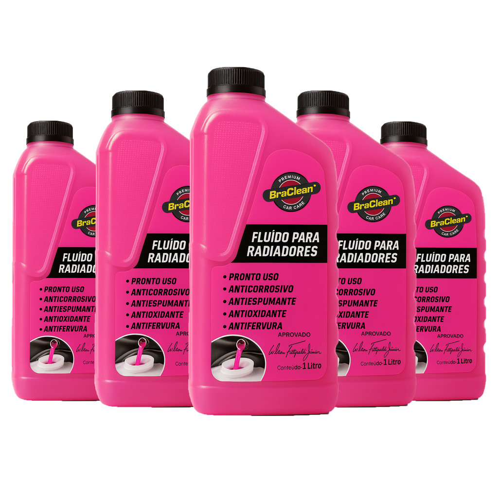 Melhor Kit 5 Fluido para Radiador 1 litro Rosa uso direto manutenção ...