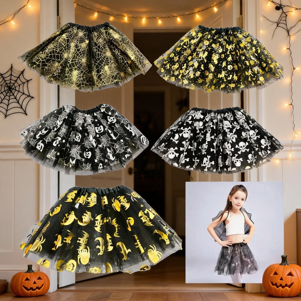 Saia Tutu Tule Infantil Dia das Bruxas Fantasia Menina Estampada Festa ...