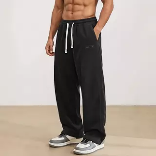 Calça de Cotelê Masculina Reta Larga Macia Confortável Cintura Elástica com Cordão Ajustável Estilo Casual Moderno