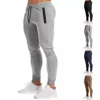 Calça Jogger de Moletom Masculina Tecido Elástico Bolsos com Zíper Confortável para Academia Treino e Uso Diário
