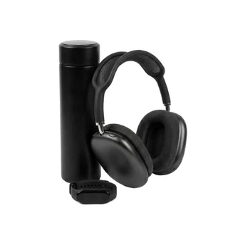 Kit Fone Bluetooth P9 Relogio Smartband M8 Garrafa Termica Led Preta Academia Treino All Black Combo