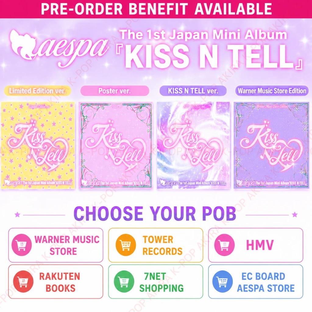 aespa 1st Japan Mini Album KISS N TELL SEALED CD & JAPAN POB PHOTO