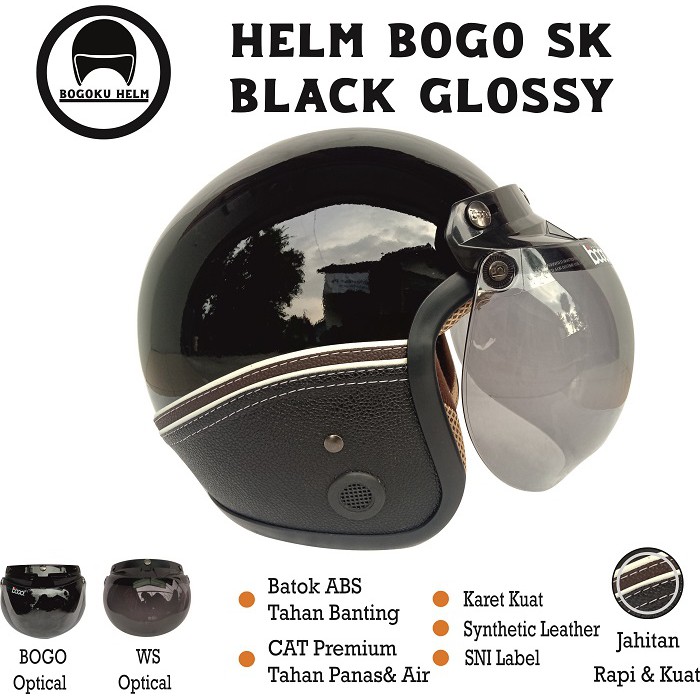 Capacete Boago Retro Couro Sintético Brilhoso Black Bosni Retrô Sni ...