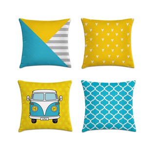 Kit 4 capas de almofadas geométrica amarelo e azul