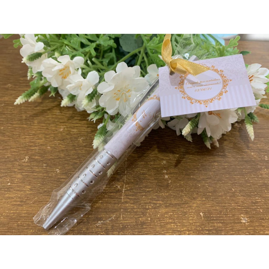 30 Caneta Personalizada com TAG e embalagem com fita | Shopee Brasil