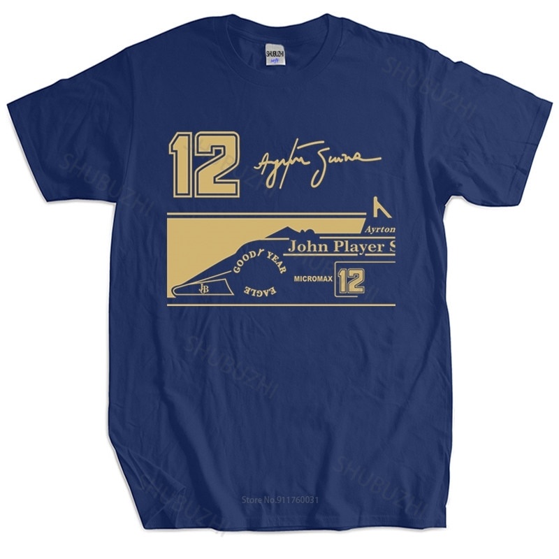 Camiseta Masculina De Algodão Verão Novidade Gola Redonda Ayrton Senna Jps Tribute 12 Assinatura Homme Black