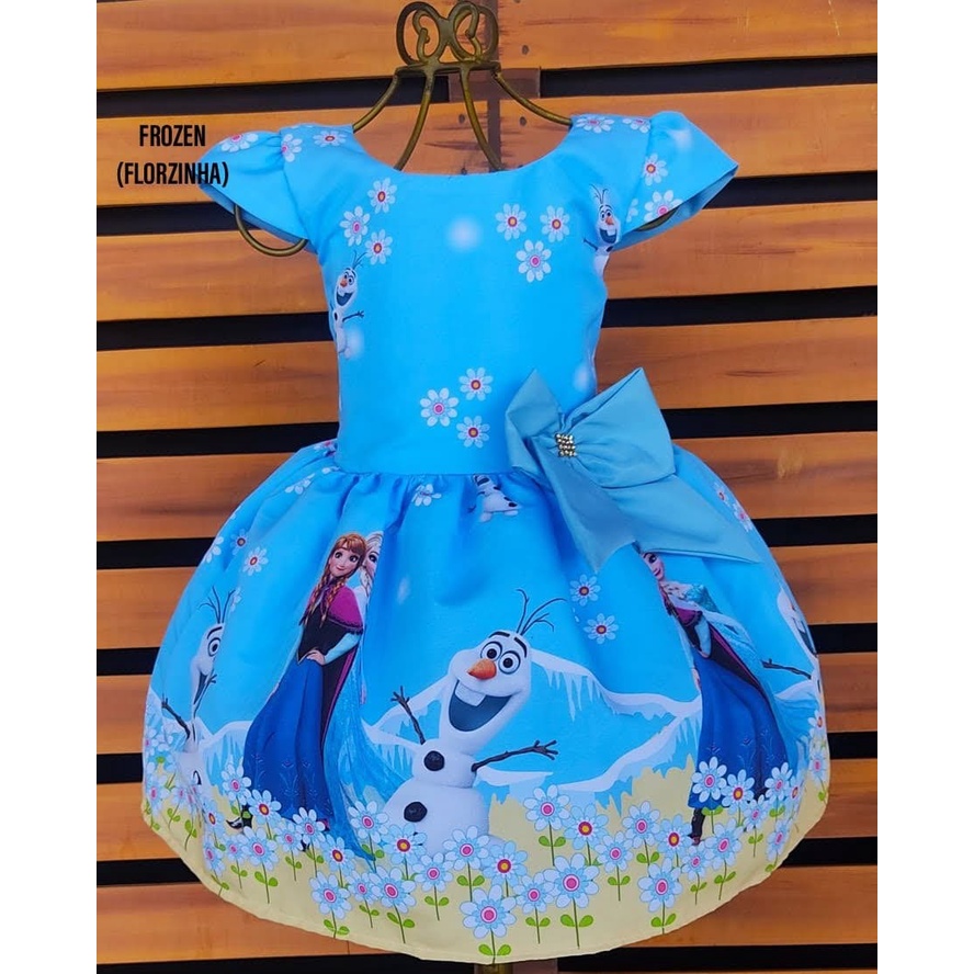 Vestido Frozen Borboletas Flores Elsa Ana Olaf Luxo