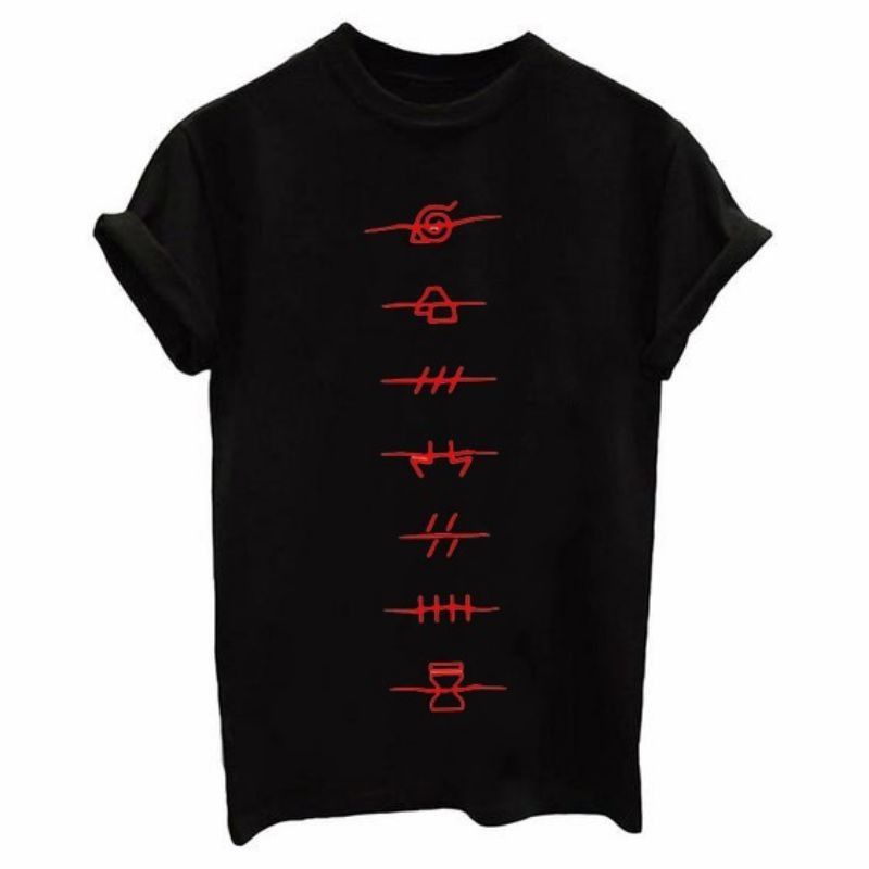 Camisetas Naruto 12 modelos disponíveis tecido 100% algodão fio 30.1, Preta  com símbolo da AKATSUKI.