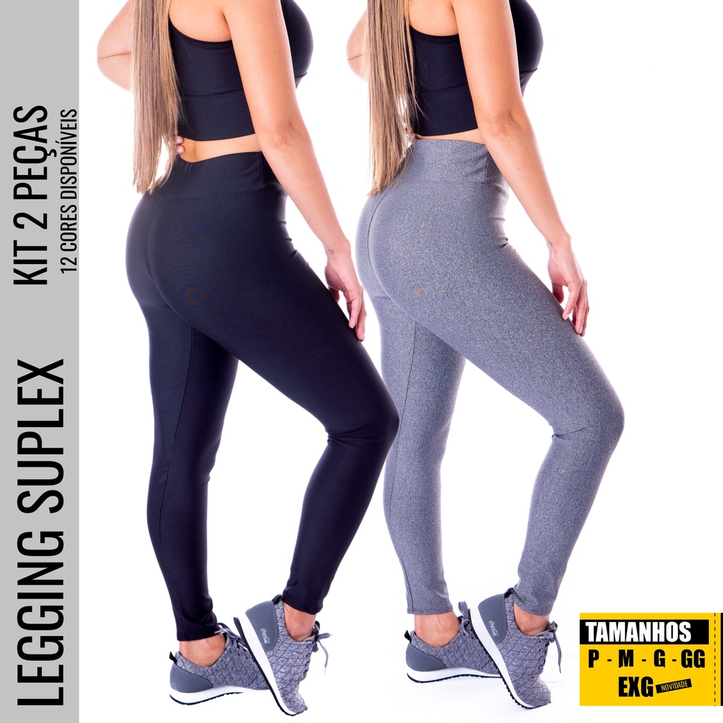 Kit 2 Calças Legging Lisa Fitness Feminina Suplex Cós Alto