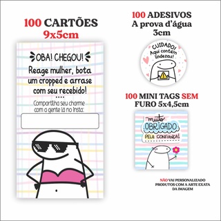Kit Agradecimento Flork Combo Papelaria Empreendedor F2 Cartão Agradecimento Tag Sem Furo Adesivo