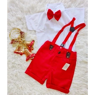 Conjunto de natal BODY/BLUSA infantil natalino para menino com gravata e suspensório