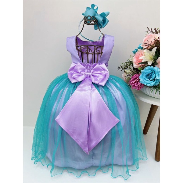 Vestido Infantil Princesa Sereia Ariel e Amigos C/ Pérolas Sku: 1186RR  Categoria: BAILA NINA 4 ao 16BAILA NINA TEMÁTICOSVESTIDOS 4 ao 16 Marca:  Bail