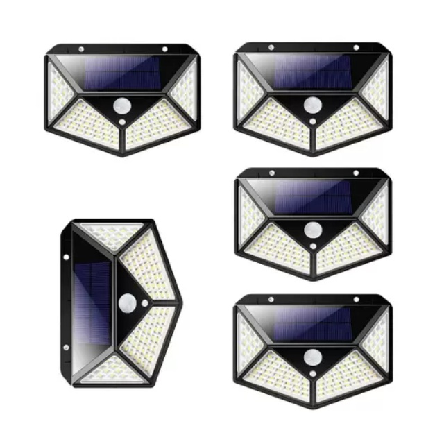 Kit 5 Luminárias Solar Externa Super LED Parede 100 Leds Sensor De