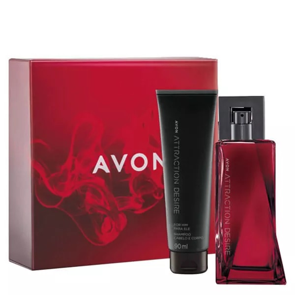 Kit Presente Attraction Desire Para Ele Masculino Namorados - Avon -  Perfume 75ml + Shampoo Cabelo e Corpo 90ml + Caixa de Presente