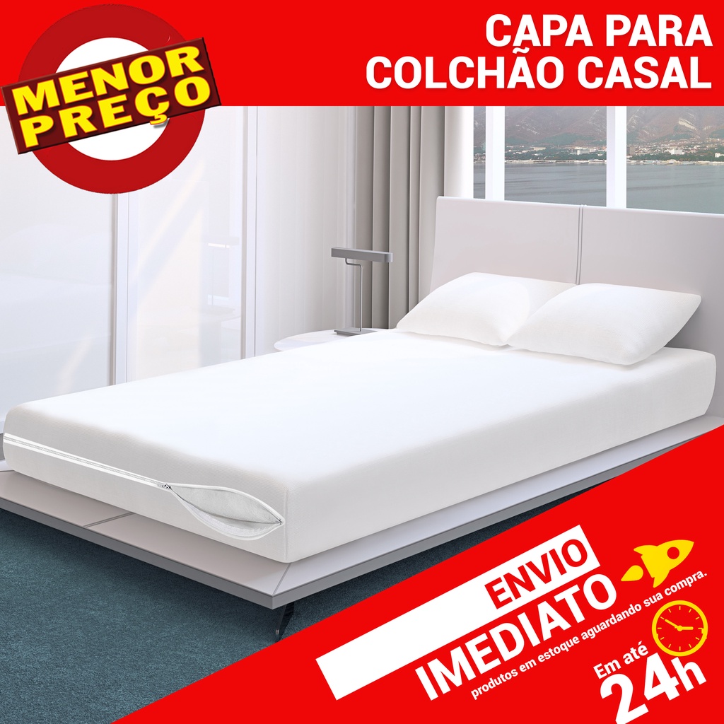 Capa Protetor Colchão Casal Branco c/ Ziper Proteção Total Antiácaro - Envio Imediato