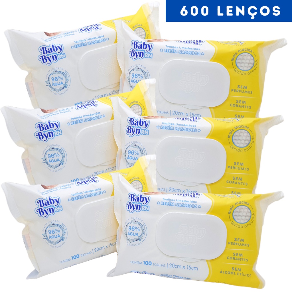 Kit 6 Lenço Umedecido Baby Byn RN Bebe Recem Nascido 600 unidades Sem ...