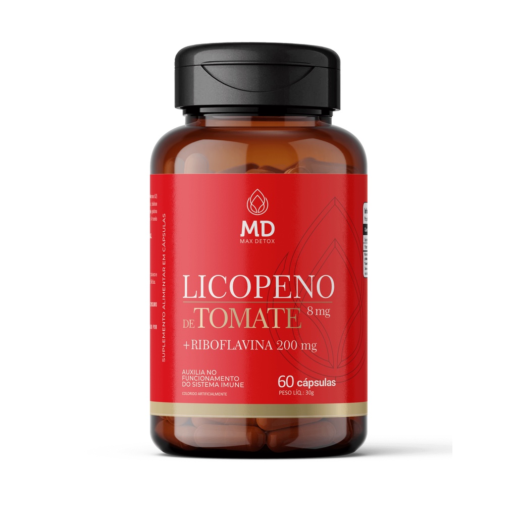 Licopeno de Tomate 8mg com Riboflavina 200mg 60 Cápsulas Max Detox