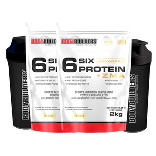 KIT - 2x 6 Six Protein c/ ZMA - 2kg, 2x Coqueteleira - Bodybuilders