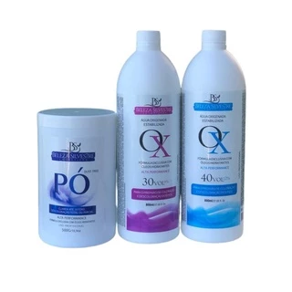 Kit Ox Água Oxigenada 800 ml 30/40 Vols + Pó Descolorante 500g Beleza Silvestre Loiro Platinado
