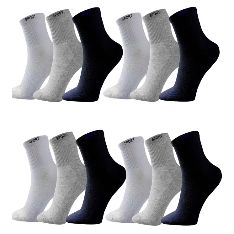 Kit 12 Pares de Meia Adulto Cano Longo Masculina Atoalhada Sortidas 37-42