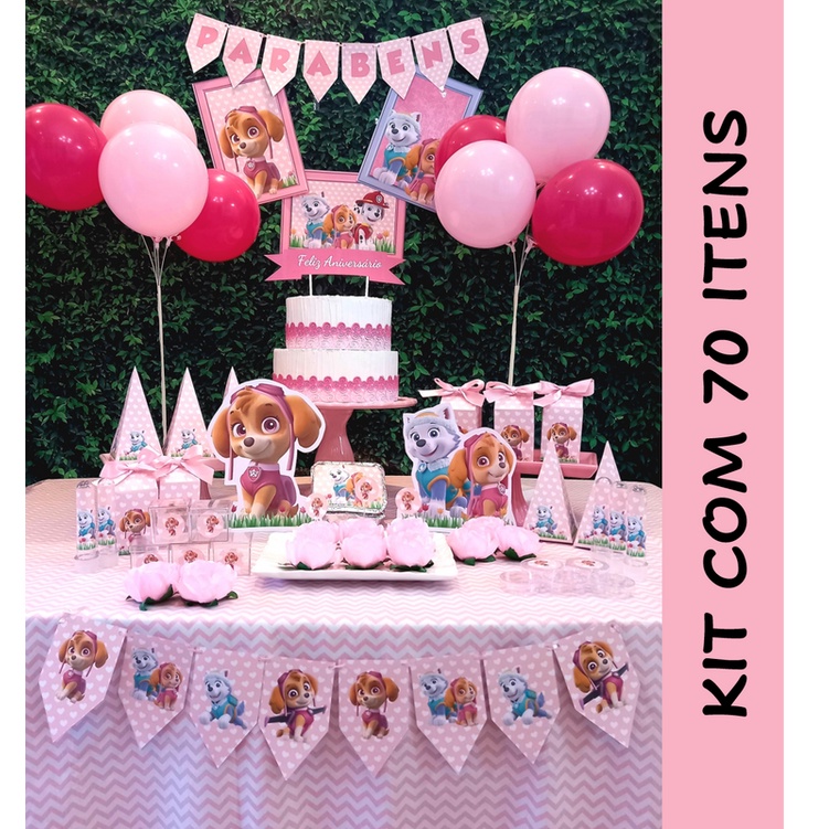 Skye Patrulha Canina Kit decoração festa 70 itens