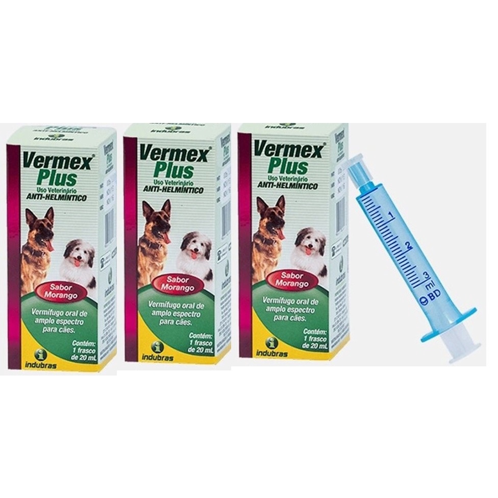 Kit 3 Vermífugo Oral Para Cães E Gatos Vermex 20ml C/seringa | Shopee ...