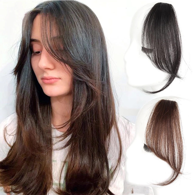 Franja Do Cabelo Das Mulheres Clipe Na Frente Lateral Natural Sintético Peruca Francês Parte Meio