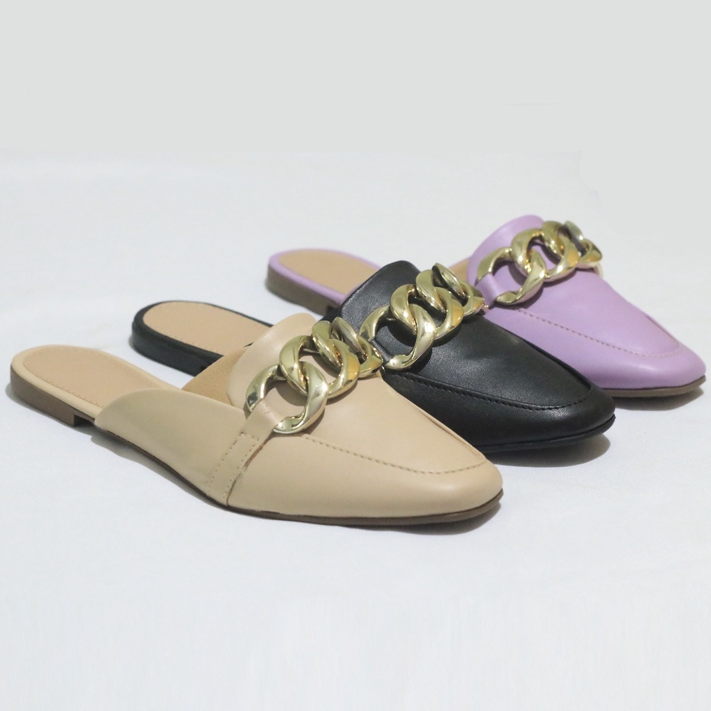 Mule Rasteira Feminino Bico Quadrado Corrente Linha Confort Cores ...