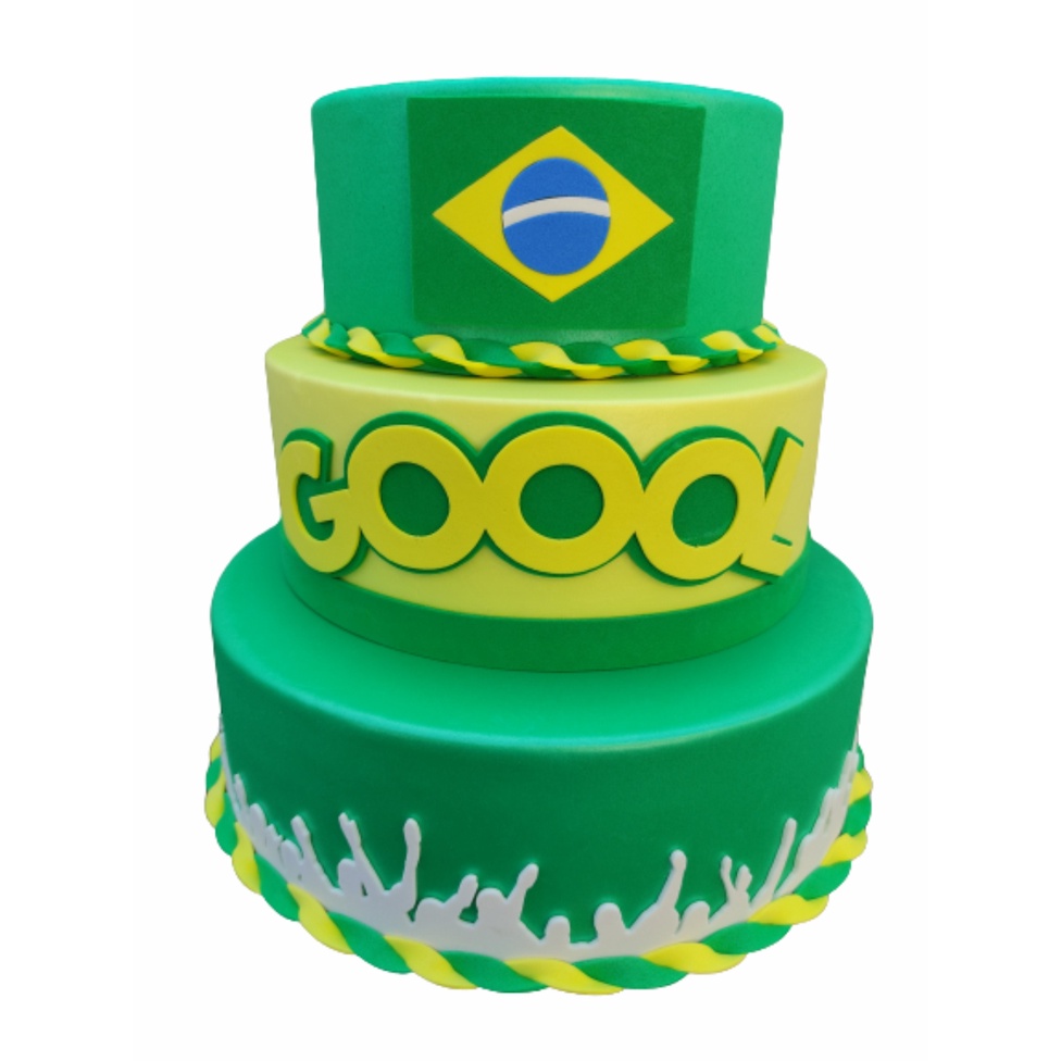 Bolo Fake Maquete Tema Futebol Brasil - Ideal Pegue E Monte