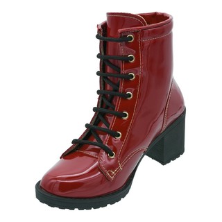 Bota Coturno Salto Alto Tratorado Feminino Gv75 vermelho verniz