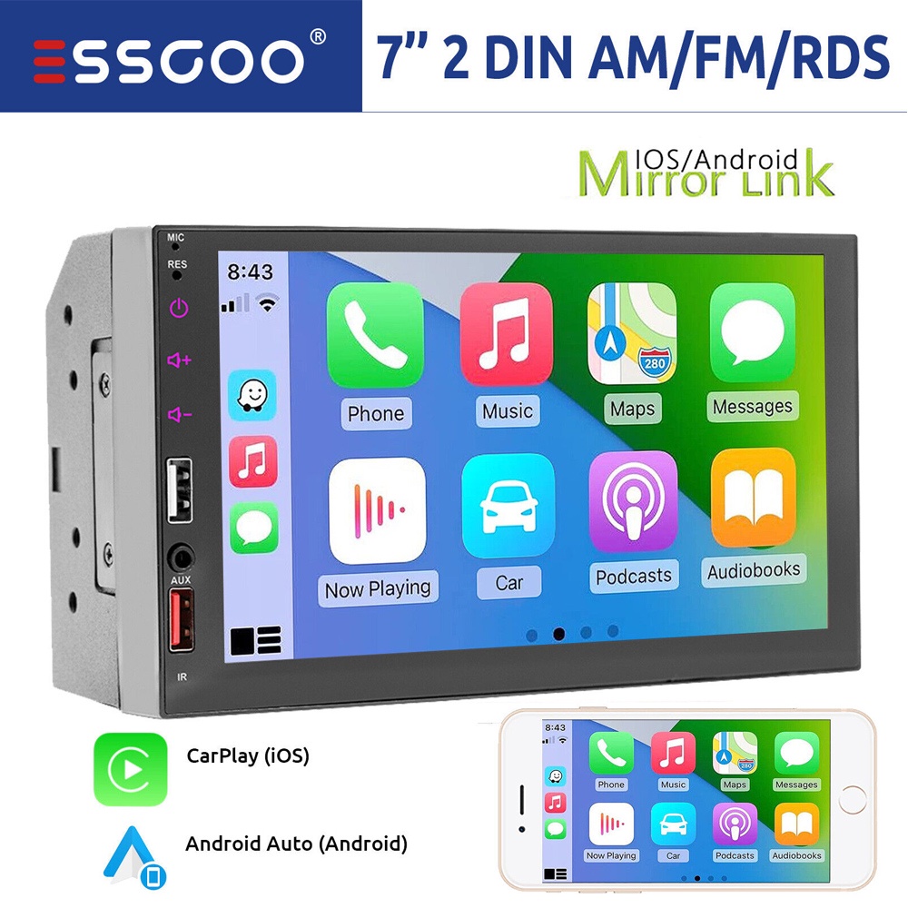 ESSGOO 2 DIN Carplay 7 " Polegadas Android Auto Bluetooth RDS AM FM Rádio MP5 Player Espelho Link Com USB Aux De Carro