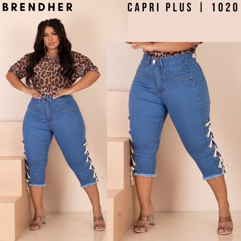 Calça Capri Plus Size De Malha Com Amarração Na Perna - Modaliss