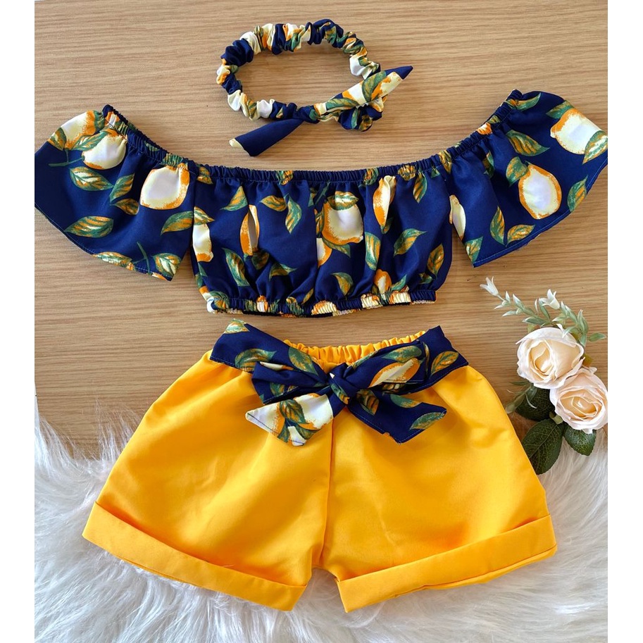 Short Dobrado com Blusa e Tiara (0 a 6 anos) Sucesso de vendas