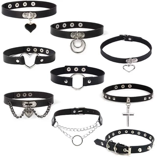 Gargantilha Gótica De Couro Com Rebites Punk Para Mulheres/Meninas