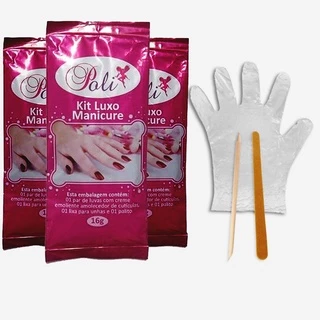 Kit Manicure Descartável 20un Palito + Lixa + Luva com Emoliente Amolecedor de Cutículas