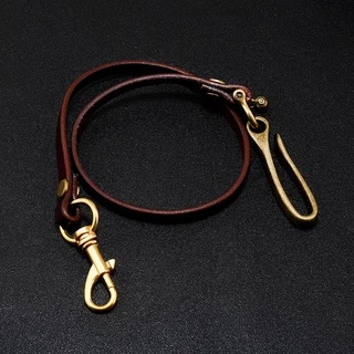 Feito À Mão Longo Motociclista Motocicleta Caminhoneiro Marrom Preto Couro Liso Genuíno Chaveiro Jean Carteira Corrente