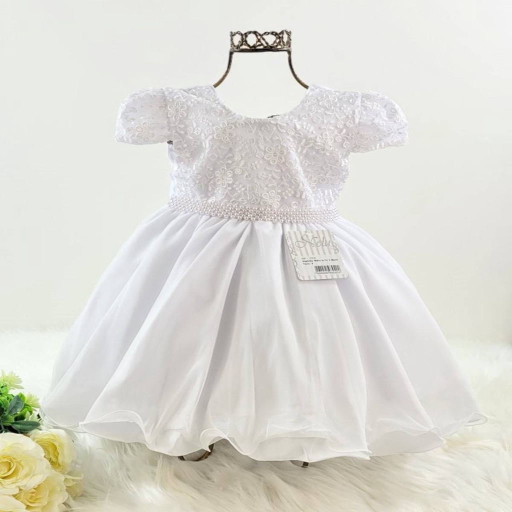 Vestido de Batizado Festas Bebê Renda e Bordado -2926 Nelu | Shopee Brasil