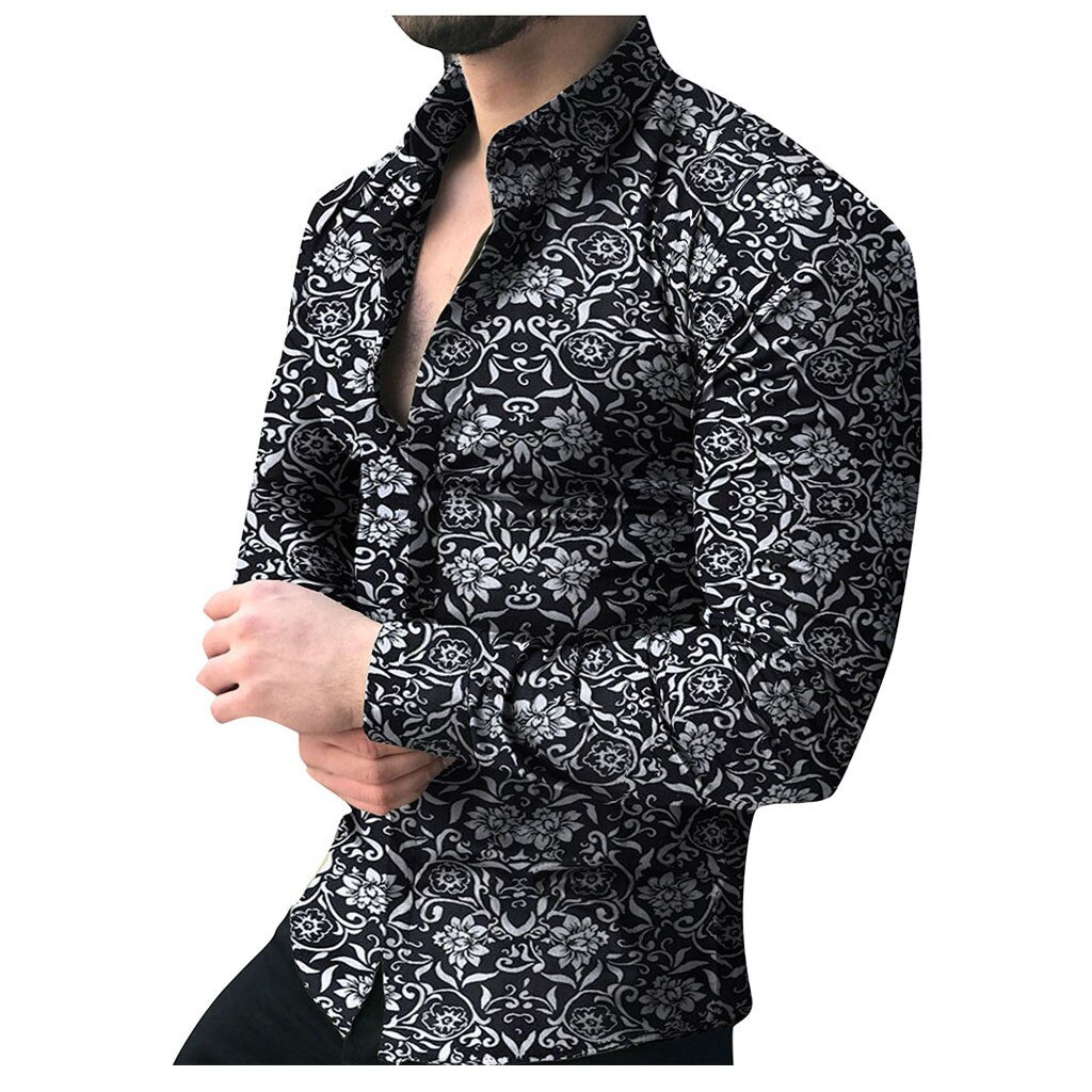 Camisa social masculina sale estampada manga longa