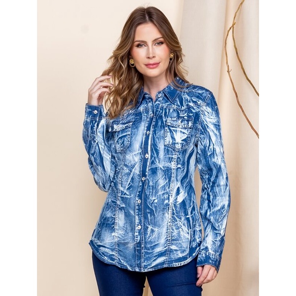 Camisa jeans sale manchada feminina