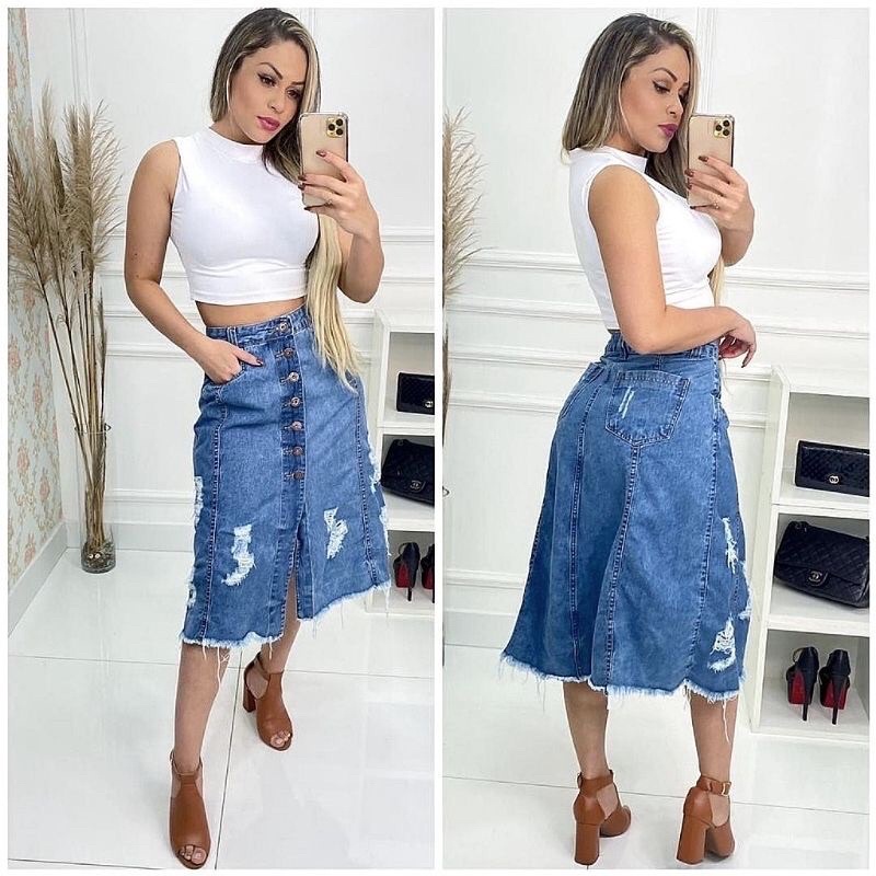 Saia jeans clearance midi evangelica