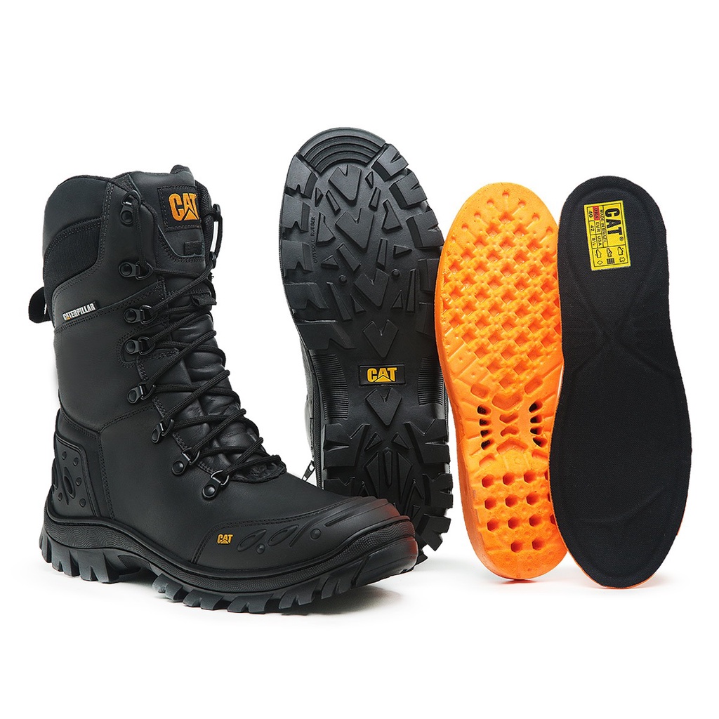 Bota Caterpillar Masculina Cano Longo em Couro - Preto