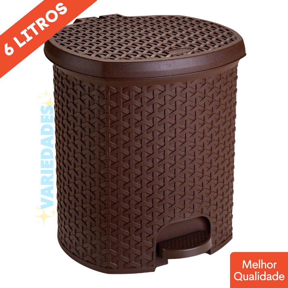 1 Lixeira Banheiro Cozinha com Pedal 6L Rattan Marrom