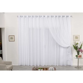 Cortina De Varão Voil Duplo Branco 3,00x2,80 Sala Quarto