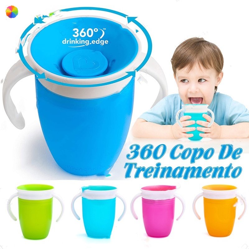 Copo Infantil Transição Para Bebês 12 Meses 360 Antivazamento Grande 235 mL  Clingo - Dino