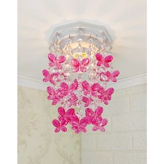 Lustre Infantil de Teto Decorar Ambiente Princesa Luminária para Quarto de Bebê Menina Borboletas Cor Rosa